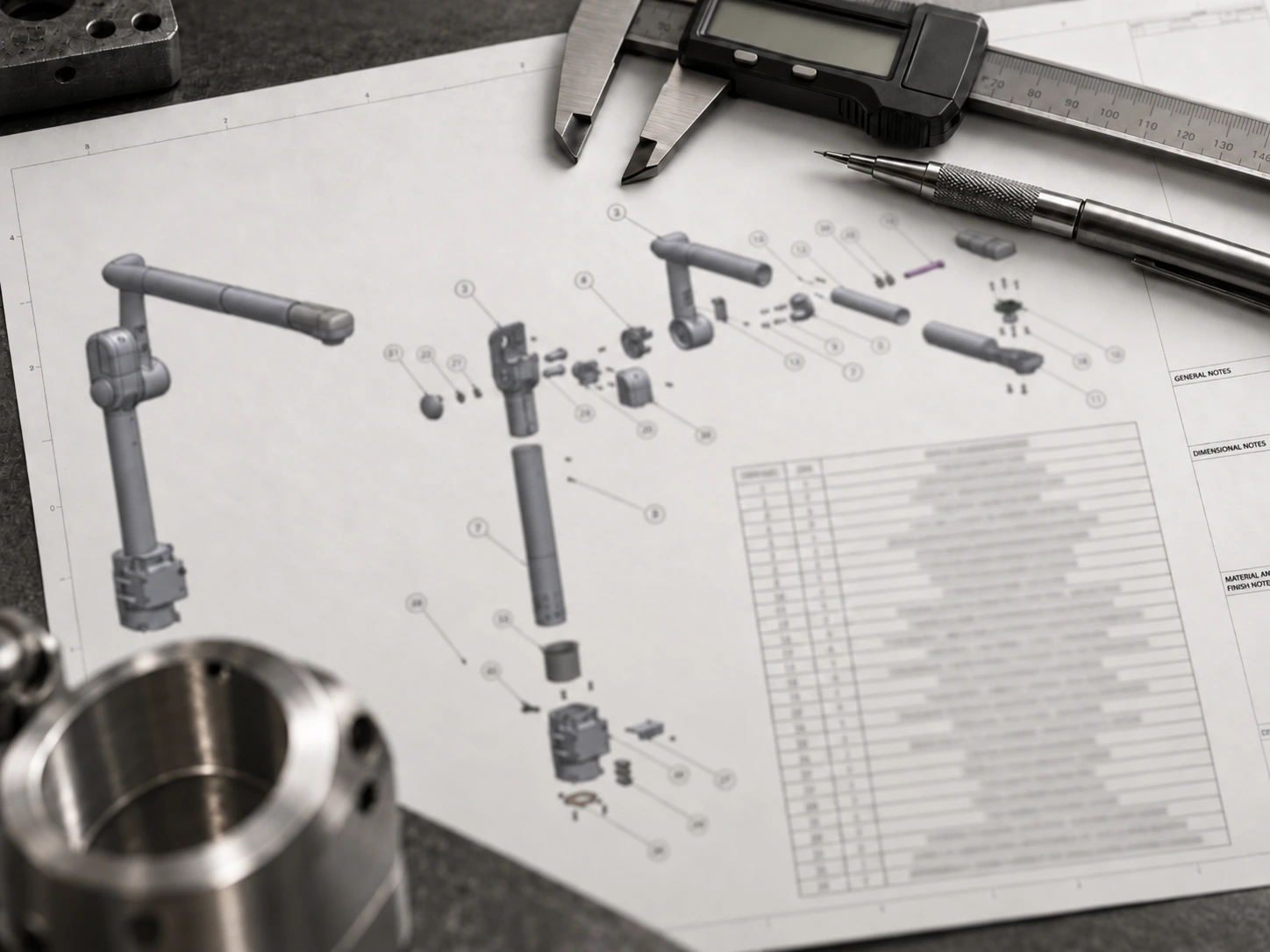 Detailed exploded assembly drawing demonstrating design documentation